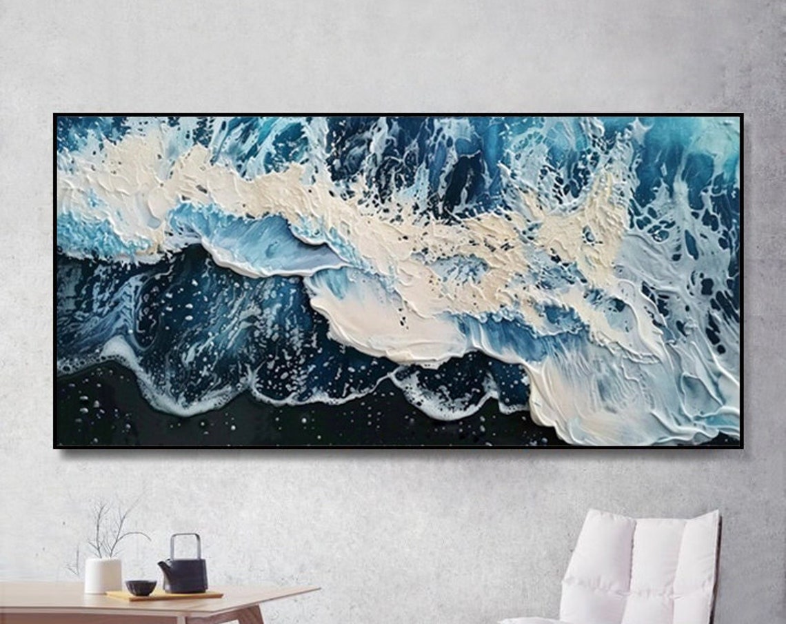 Powerful Blue Ocean Waves Washing Over Black Sand Beach Poster