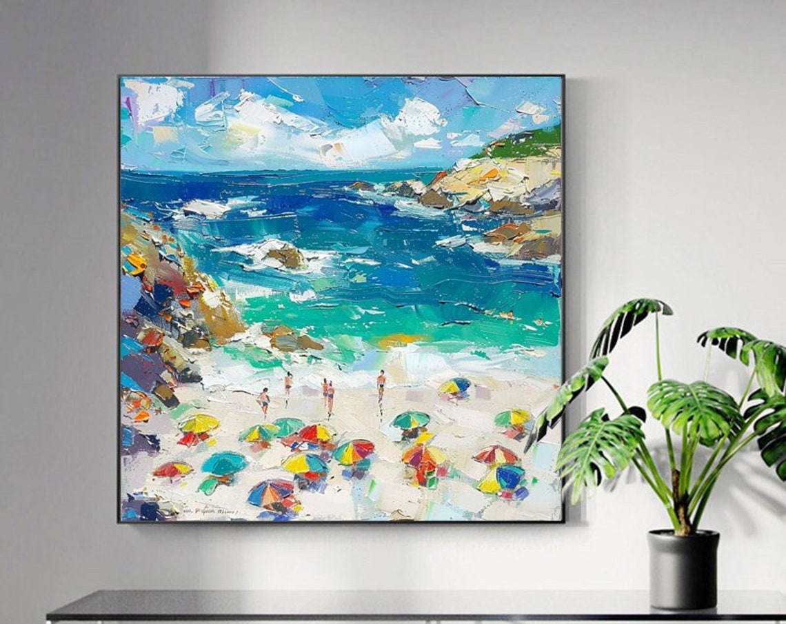 Bright Sunny Tropical Beach With Colorful Umbrellas Art Poster