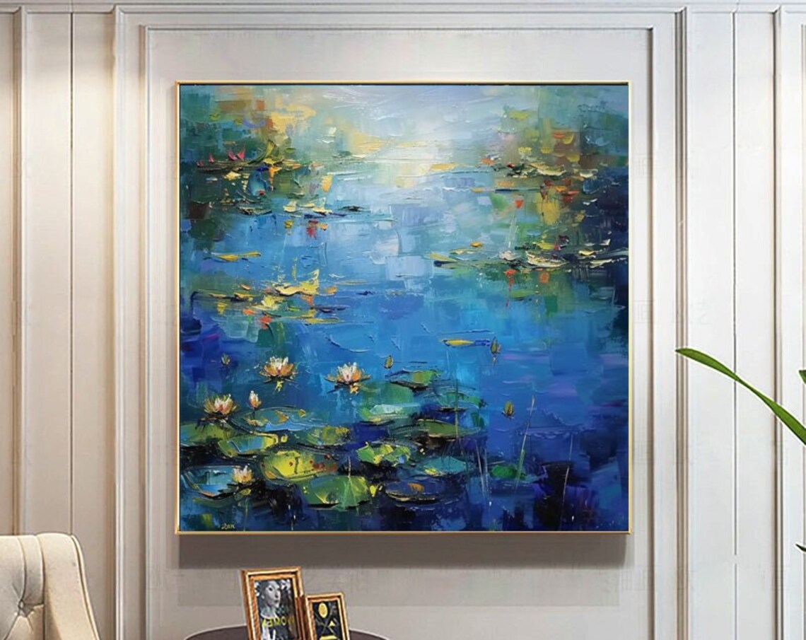 Abstract Water Art Blue Ocean Lake With Lilies
