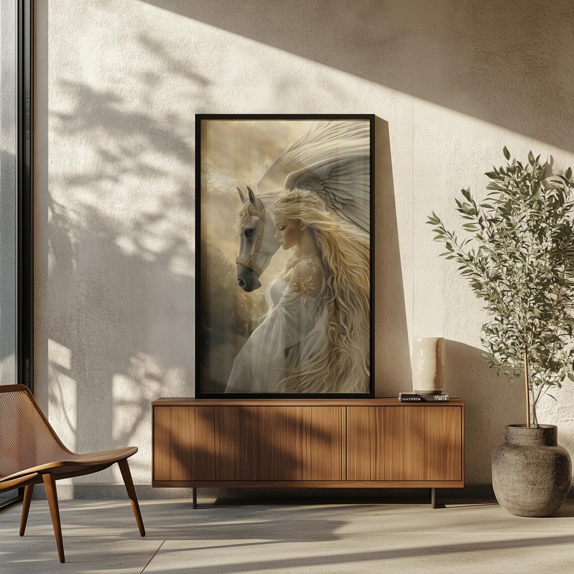 Pegasus Spirit Animal Goddess With White Winged Horse Fantasy Wall Art - Image 2