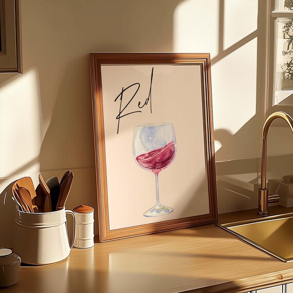 Red Wine Glass Elegant Bar Kitchen Art Print