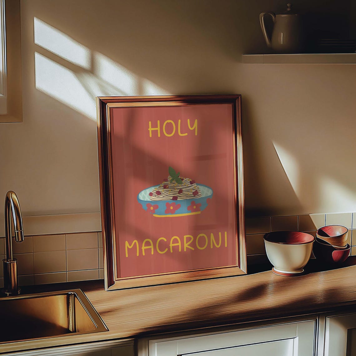 Holy Macaroni, Funny Pasta Kitchen Art Print - Image 2