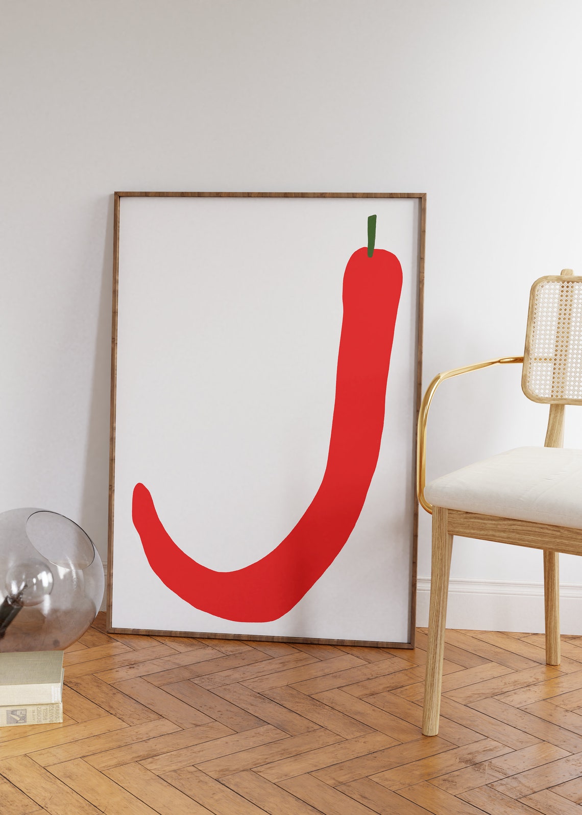 Red Chili Pepper Minimalist Modern Kitchen Illustration Art Poster