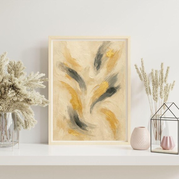 Gold Abstract Wall Art Modern Textured Painting Neutral Home Decor