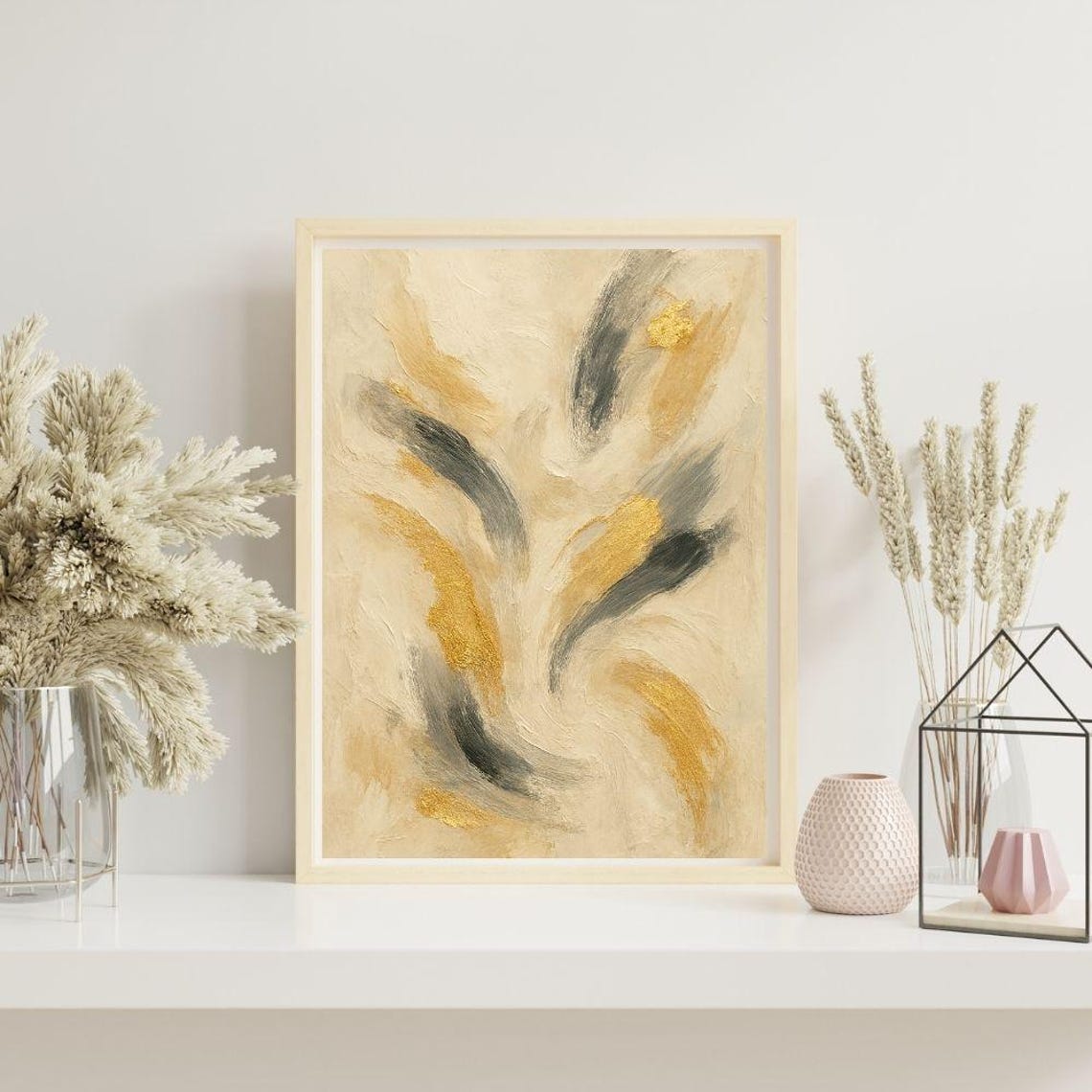 Gold Abstract Wall Art Modern Textured Painting Neutral Home Decor