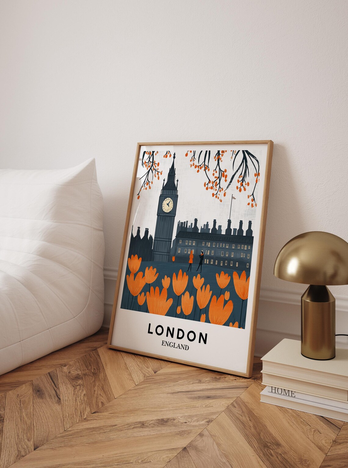 London England Big Ben Tulip Field Graphic Cityscape Travel Poster