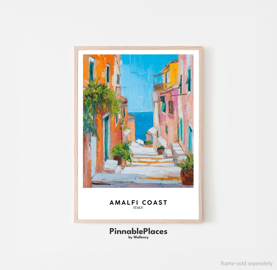 Amalfi Coast Italy Mediterranean Alley Acrylic Painting Style Poster