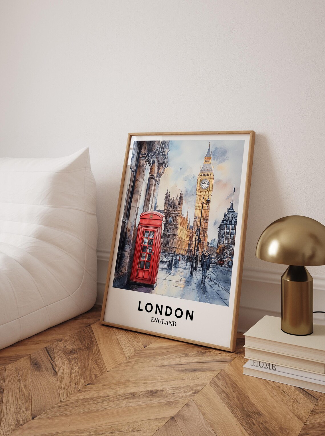 London England Big Ben Wet Street Red Phone Booth Artistic Poster