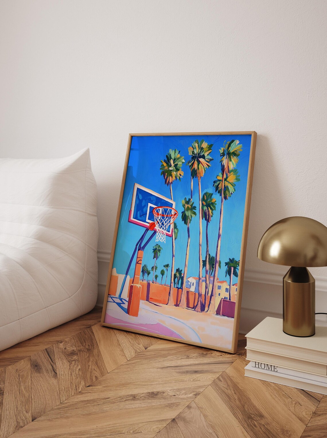 Venice Beach Basketball Court Palms Colorful Retro Beach Art Poster