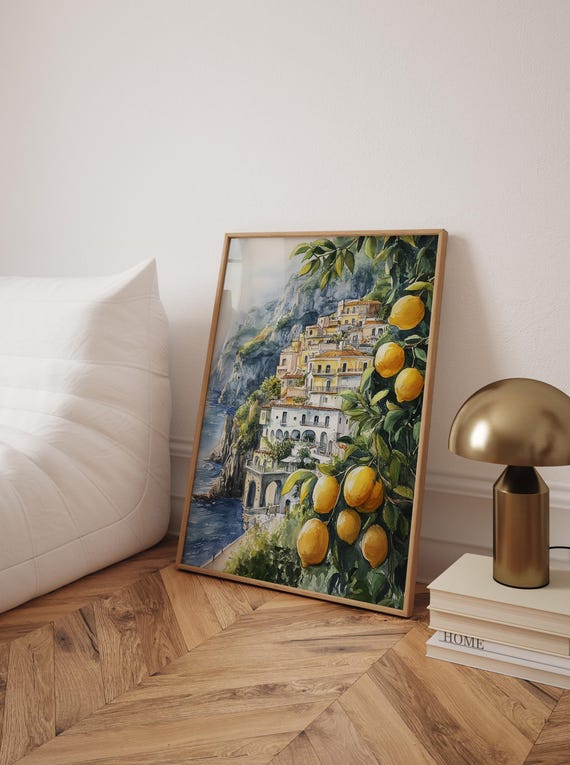 Amalfi Coast Watercolor Print Italy Lemon Tree Art
