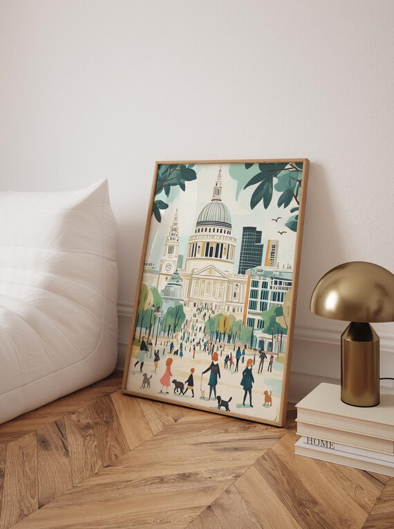 St Pauls Cathedral London Pastel Cityscape Dog Walkers Poster