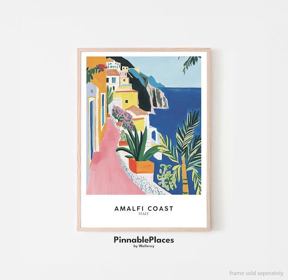 Amalfi Coast Italy Colorful Cliffside Village Street Art Travel Poster
