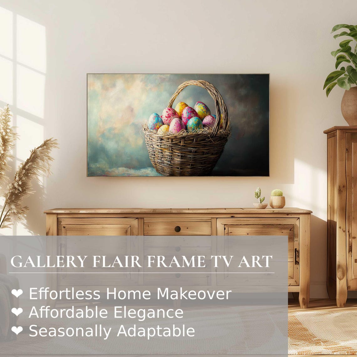 Wicker Basket Colorful Decorated Easter Eggs Moody Still Life Poster - Image 2
