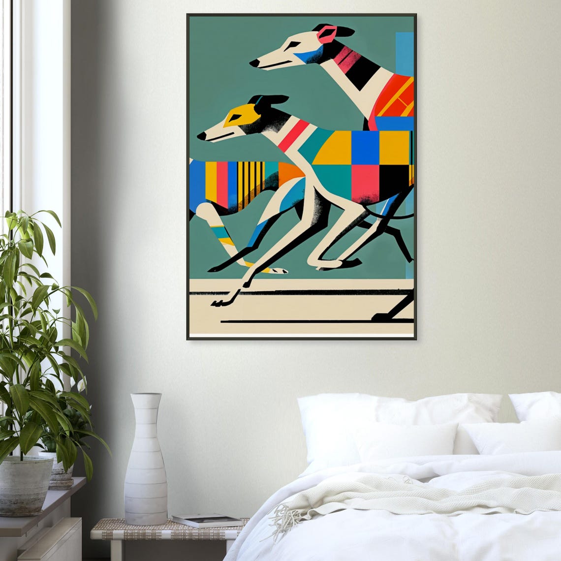 Racing Greyhounds Colorful Patchwork Sprint Modern Art Poster - Image 3