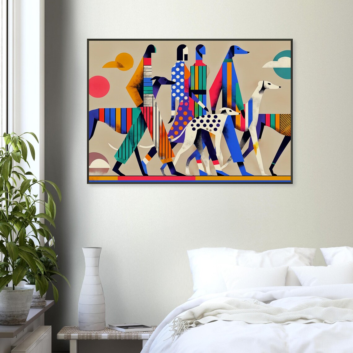 People and Greyhounds Colorful Street Parade Dog Lover Art Poster - Image 4