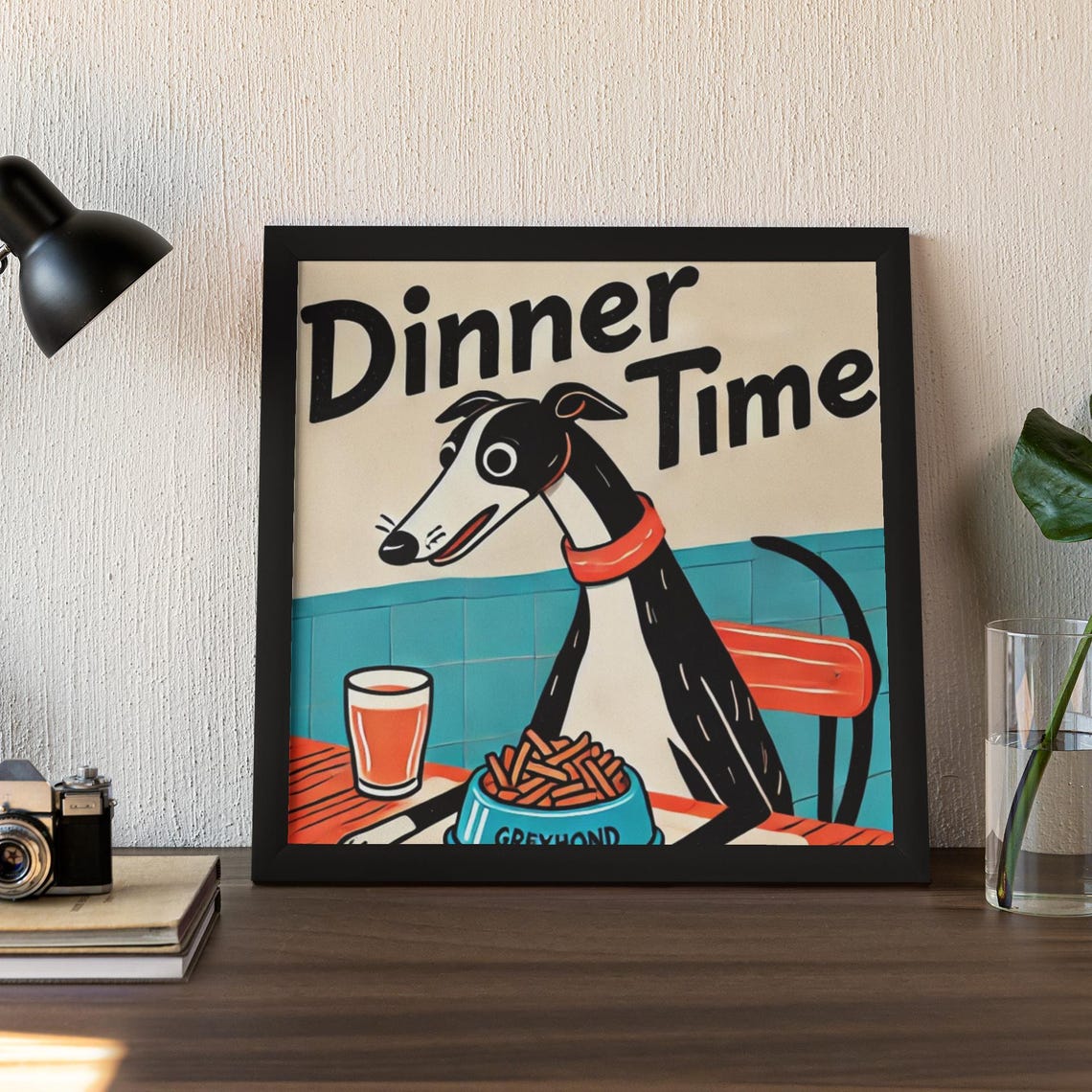 Hungry Greyhound Dinner Time Funny Retro Diner Kitchen Poster - Image 4