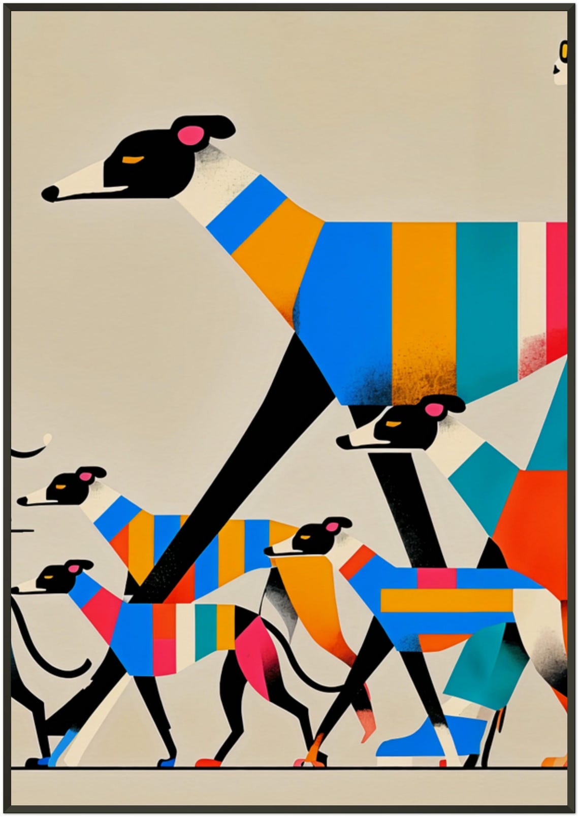 Colorful Greyhound Pack Walk Blue Scarf Geometric Modern Dog Poster - Image 4