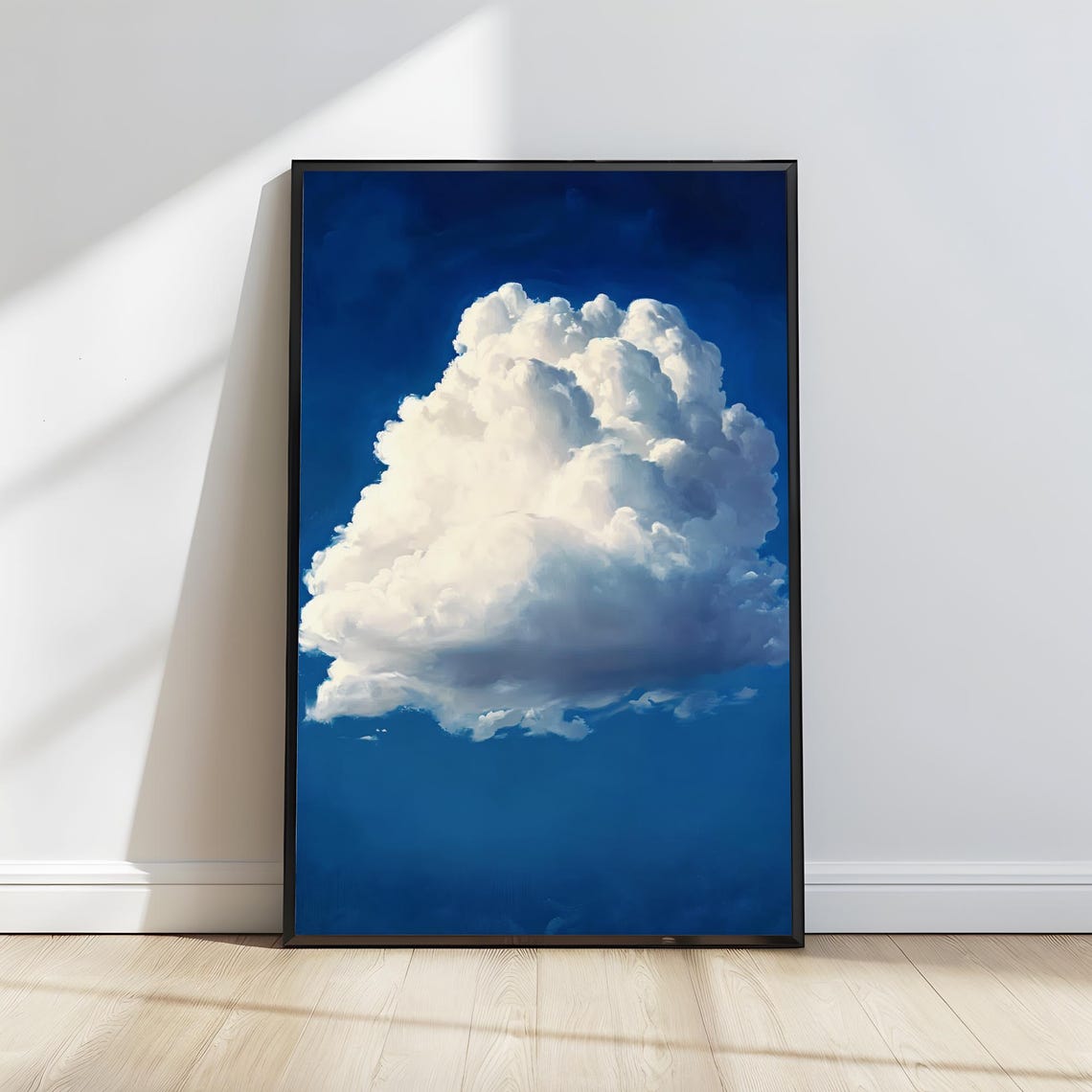 Lone White Cumulus Cloud Deep Blue Sky Minimalist Art Poster - Image 5
