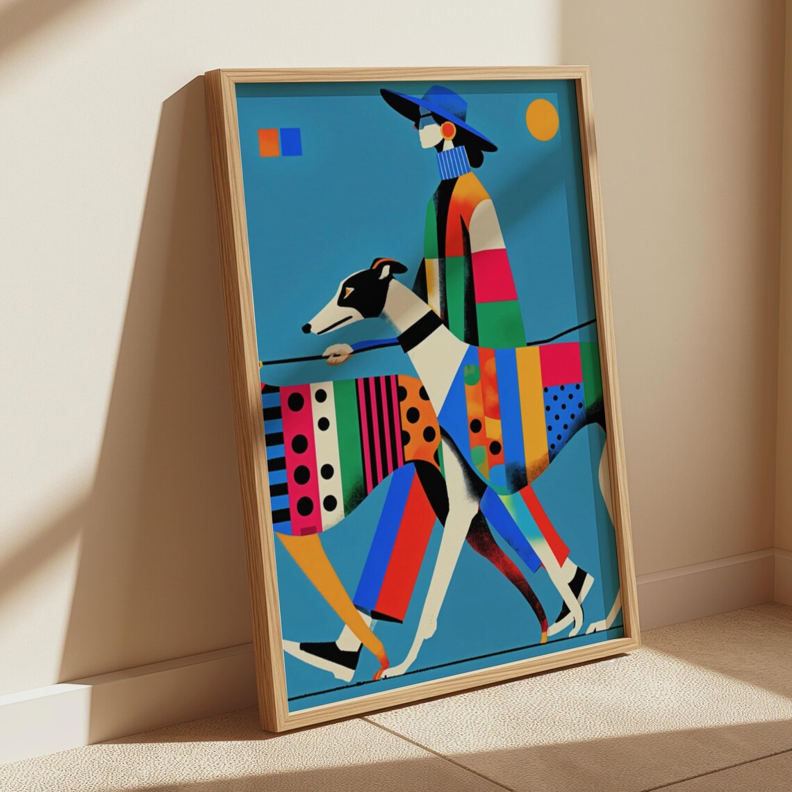 Woman Walking Greyhound Colorful Modernist Dog Illustration Poster - Image 2