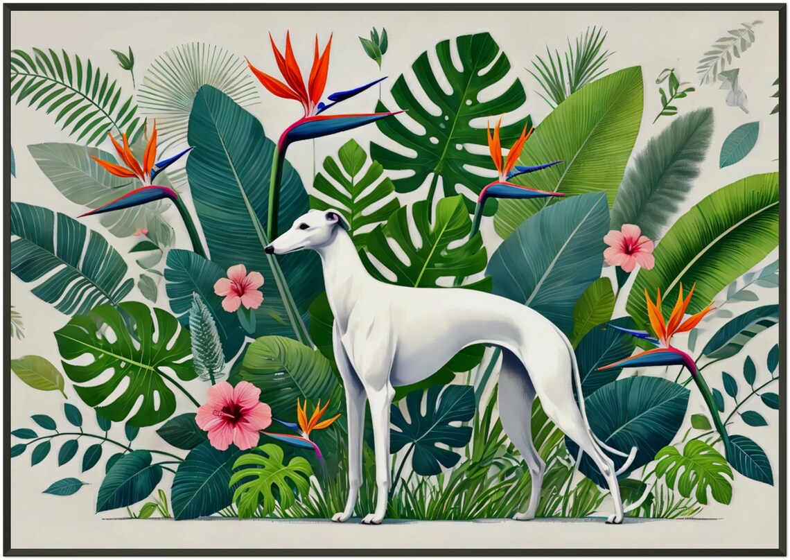 Elegant White Greyhound Tropical Botanical Garden Flower Poster