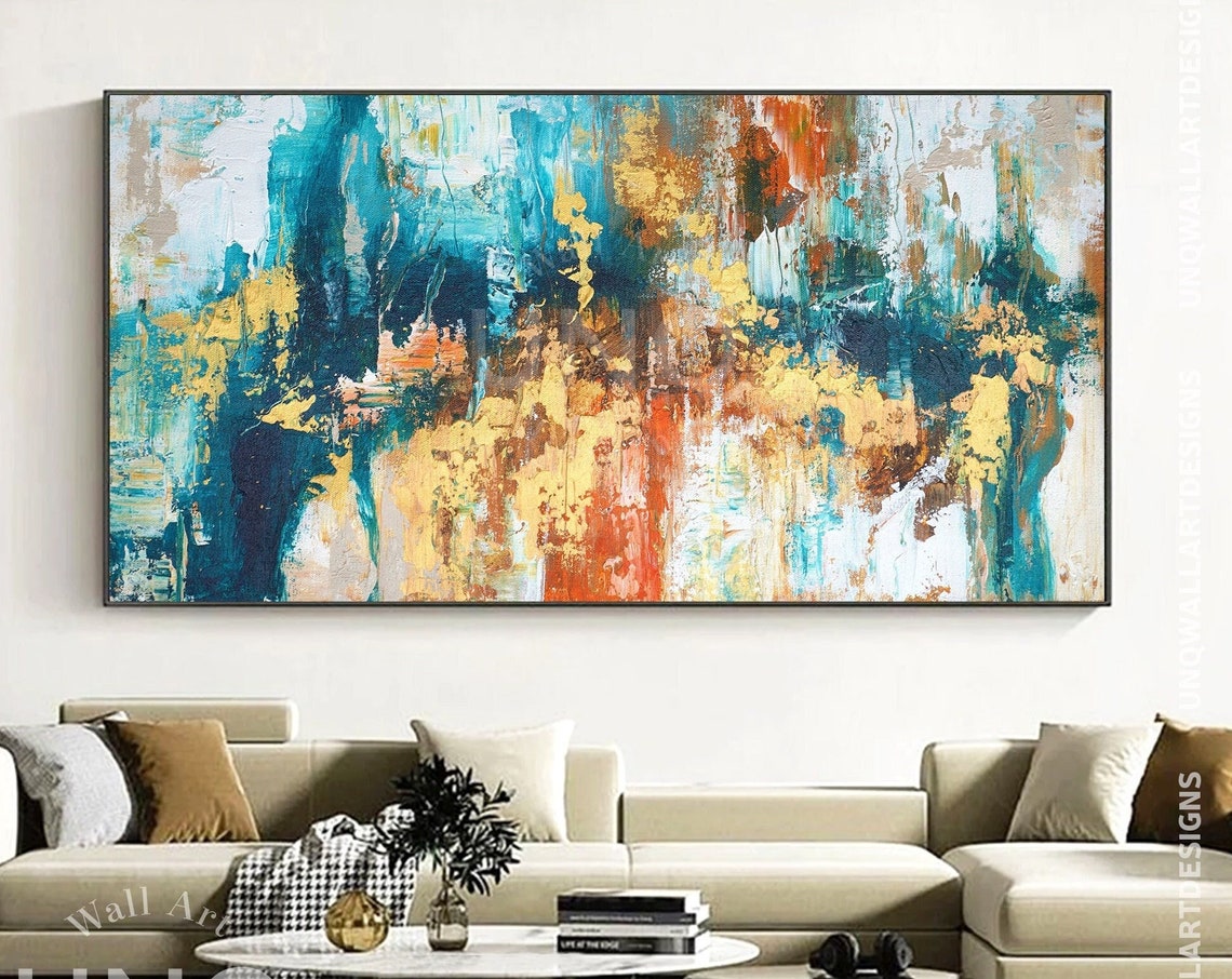 Teal Blue Orange And Gold Bold Impasto Modern Abstract Art Poster