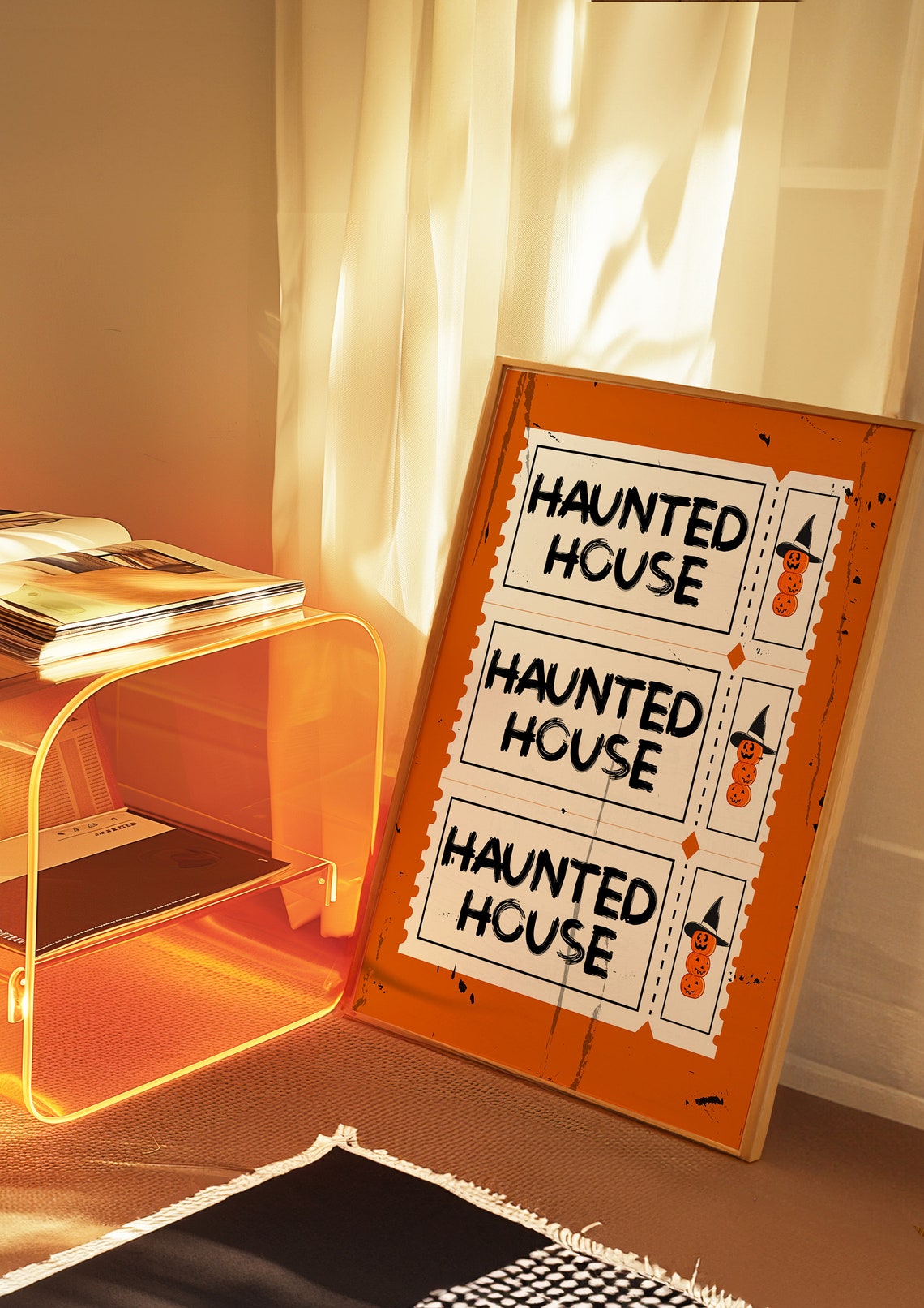 Haunted House Orange Ticket Halloween Vintage Spooky Wall Print - Image 3