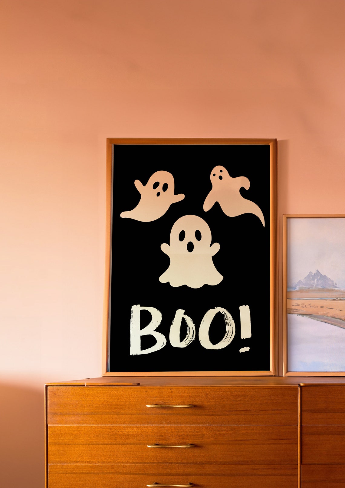 Cute White Ghosts Boo Black Background Retro Halloween Party Poster - Image 3