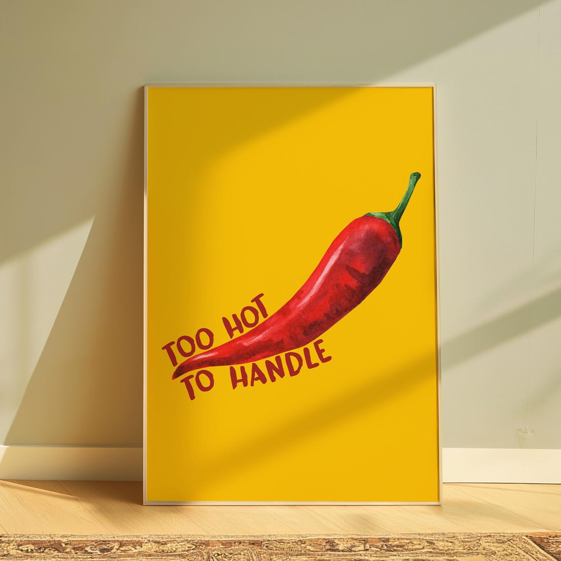 Too Hot To Handle Red Chili Pepper Yellow Retro Kitchen Art Print - Image 4