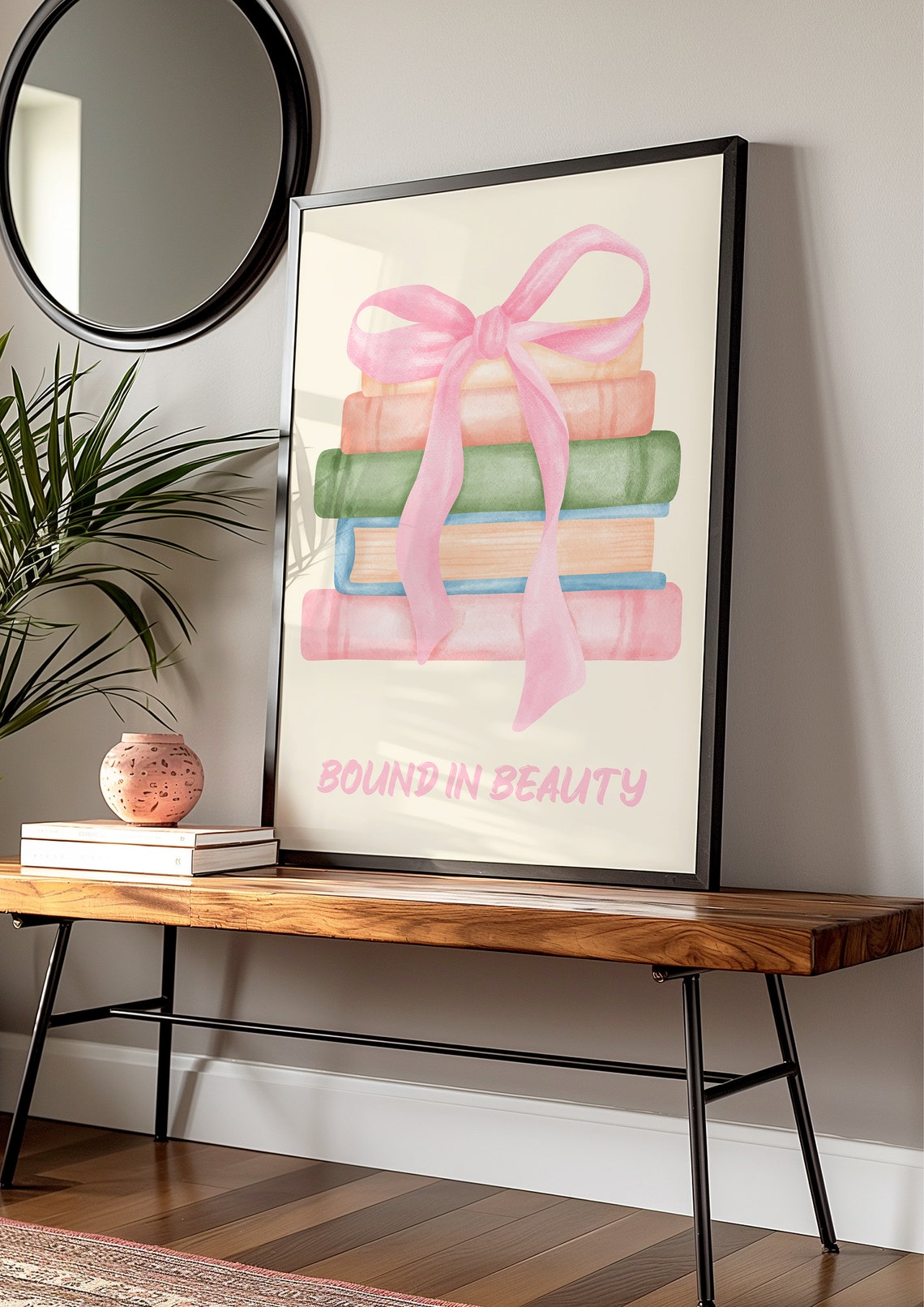 Bound in Beauty Pastel Books Big Pink Bow Coquette Art Poster - Image 2