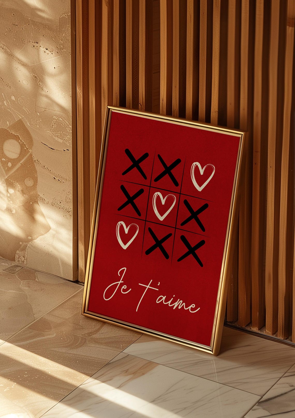 Je Taime Red Tic Tac Toe Heart Love Romantic Valentine Wall Art - Image 2