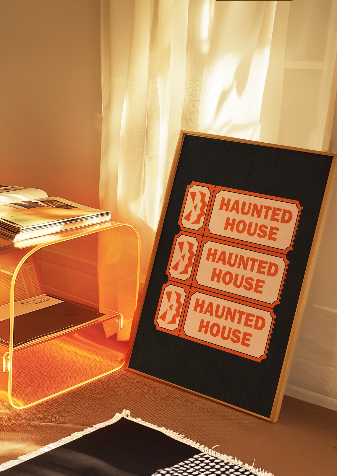 Haunted House Tickets Black Orange Retro Admission Stub Halloween Poster - Image 2