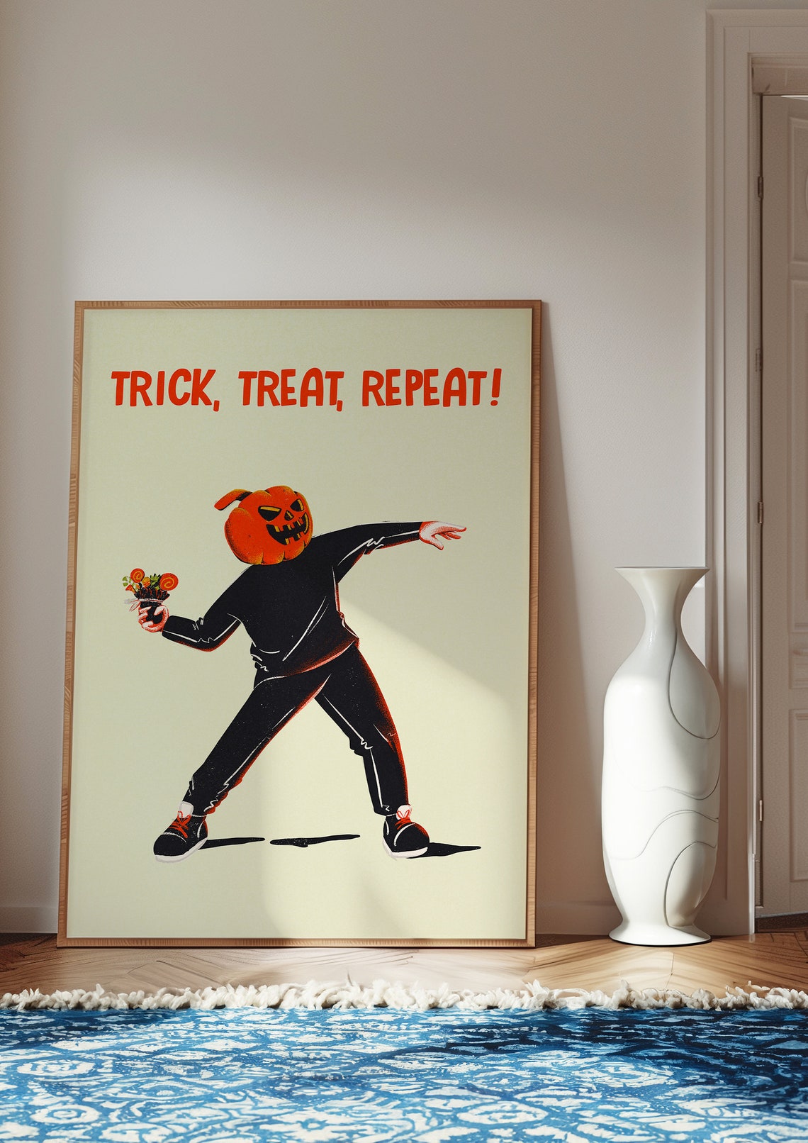 Trick Treat Repeat Pumpkin Head Flower Thrower Halloween Wall Art - Image 2