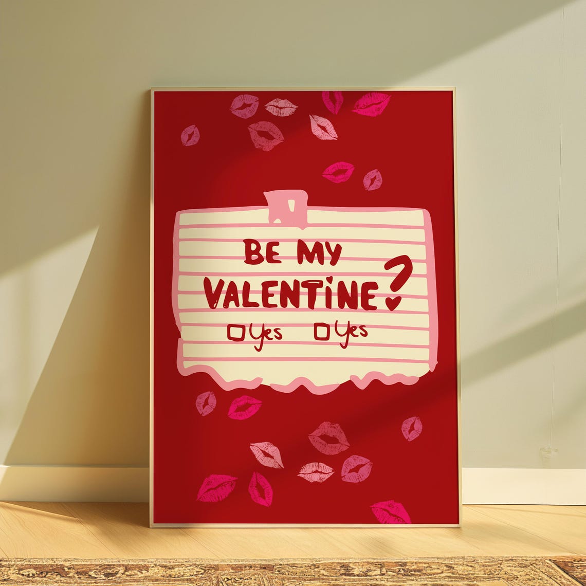 Be My Valentine Funny Red Lipstick Kiss Note Trendy Wall Art - Image 3