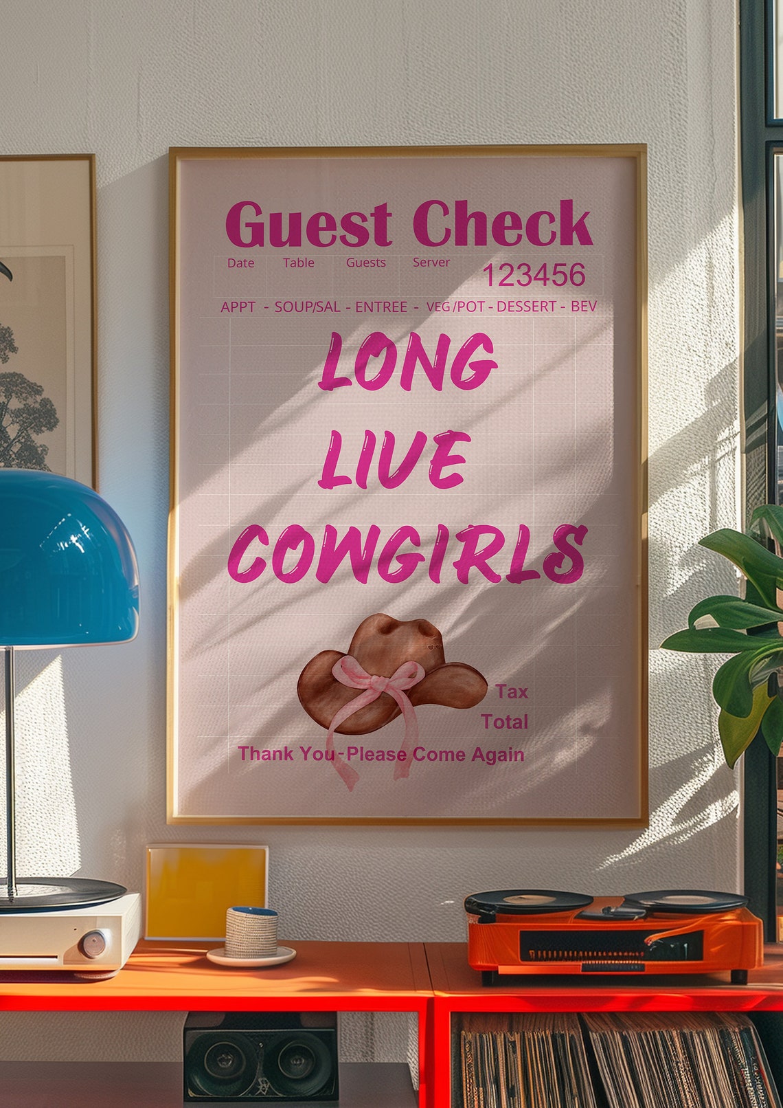 Long Live Cowgirls Pink Guest Check Cowboy Hat Bow Western Poster - Image 3