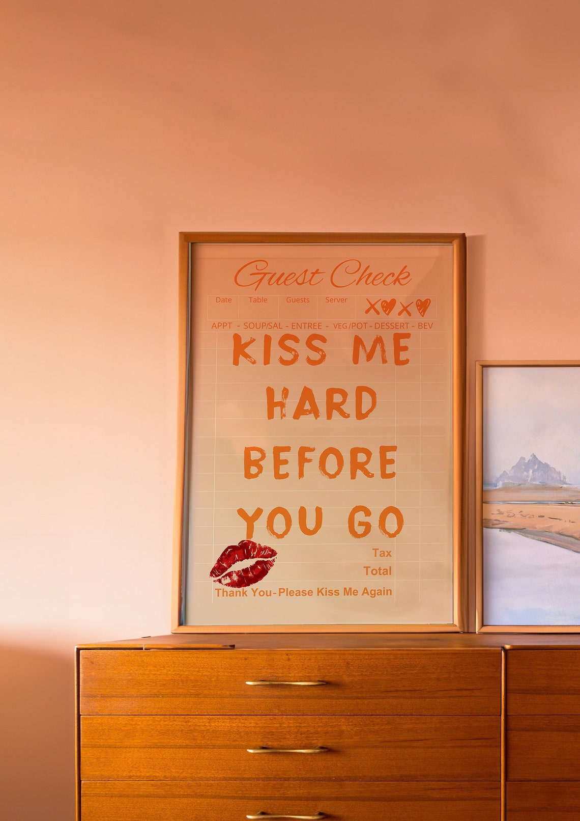 Kiss Me Hard Before You Go Retro Guest Check Lipstick Kiss Poster - Image 2