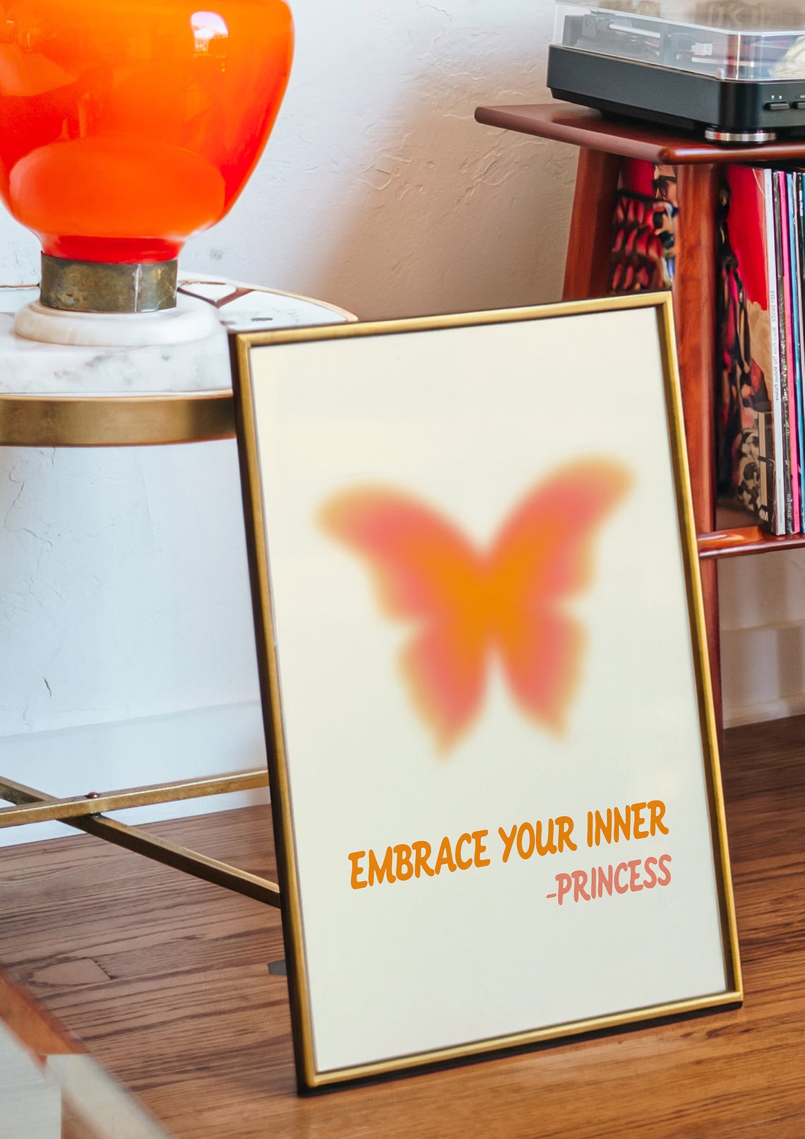 Embrace Your Inner Princess Orange Butterfly Quote Art Poster - Image 3