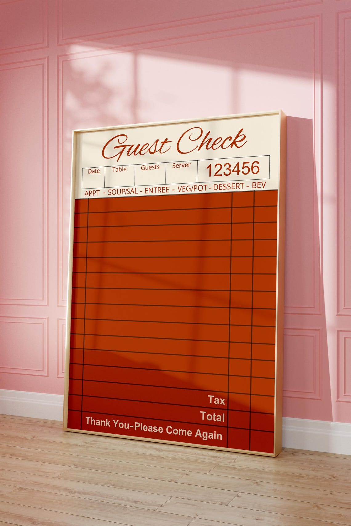 Burnt Orange Guest Check Script Vintage Restaurant Kitchen Wall Poster - Image 3