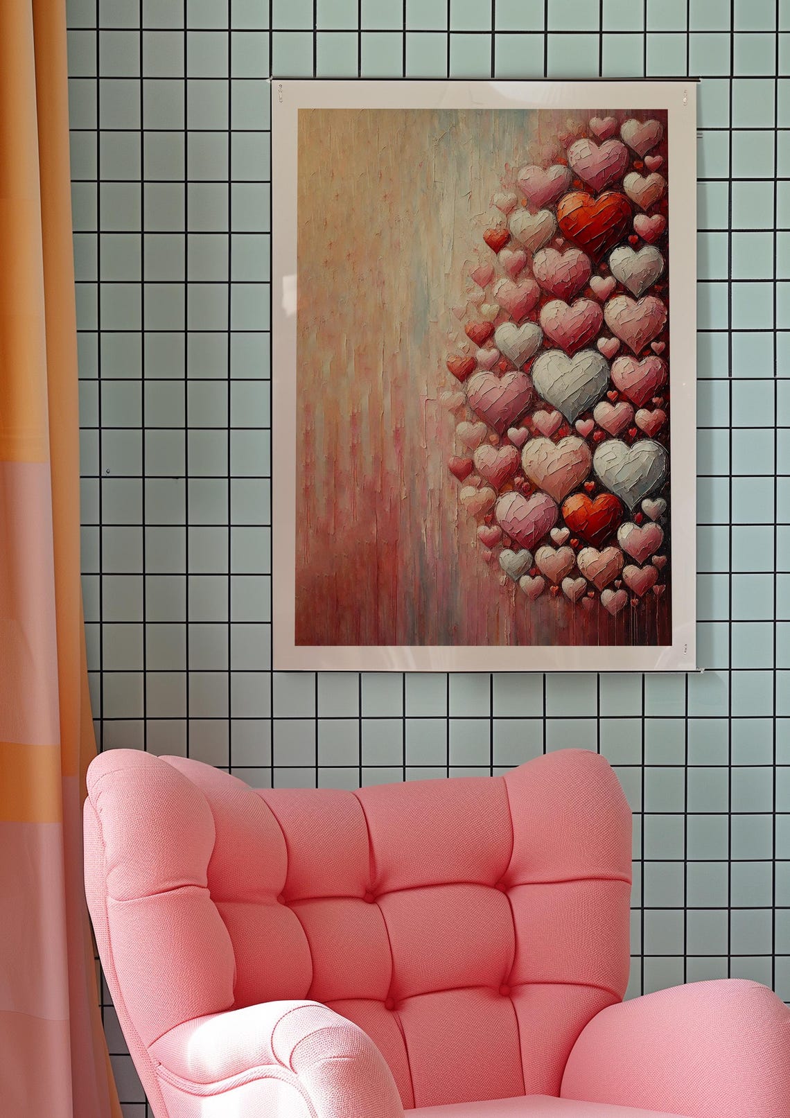 Textured Hearts Impasto Oil Painting Pink Red Love Decor Poster - Image 2