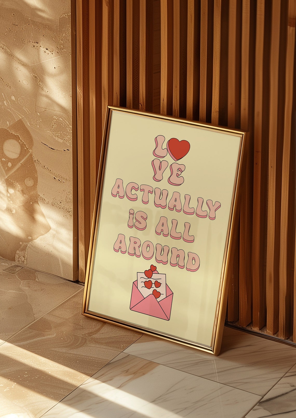 Sweet Love Actually Is All Around Pink Retro Bubble Letter Poster - Image 2