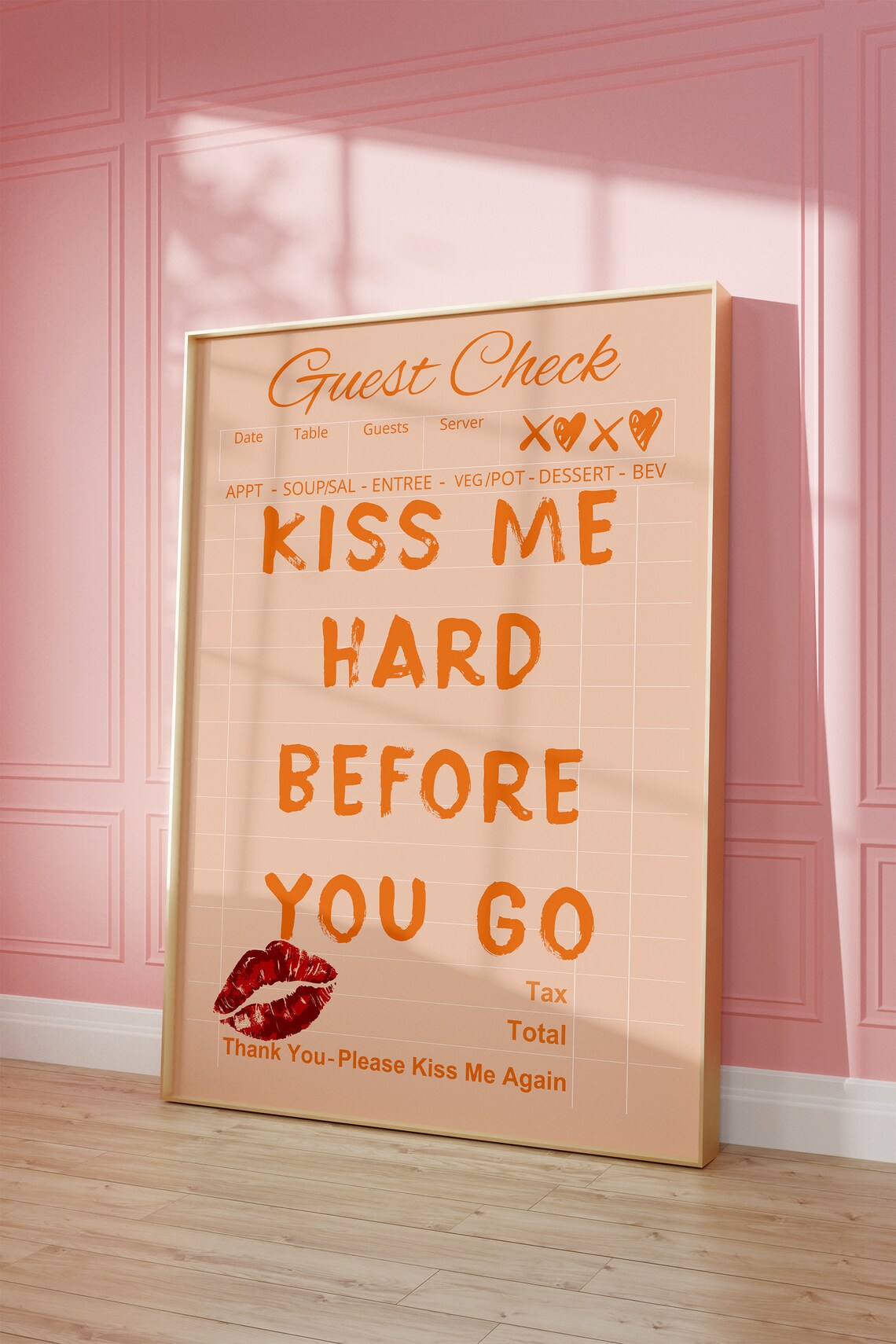 Kiss Me Hard Before You Go Retro Guest Check Lipstick Kiss Poster - Image 4