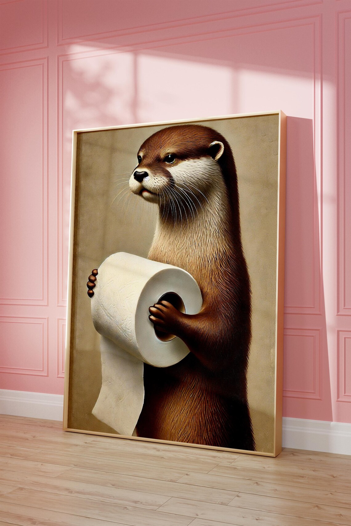 Cute Otter Holding Toilet Paper Roll Funny Bathroom Wall Art - Image 3