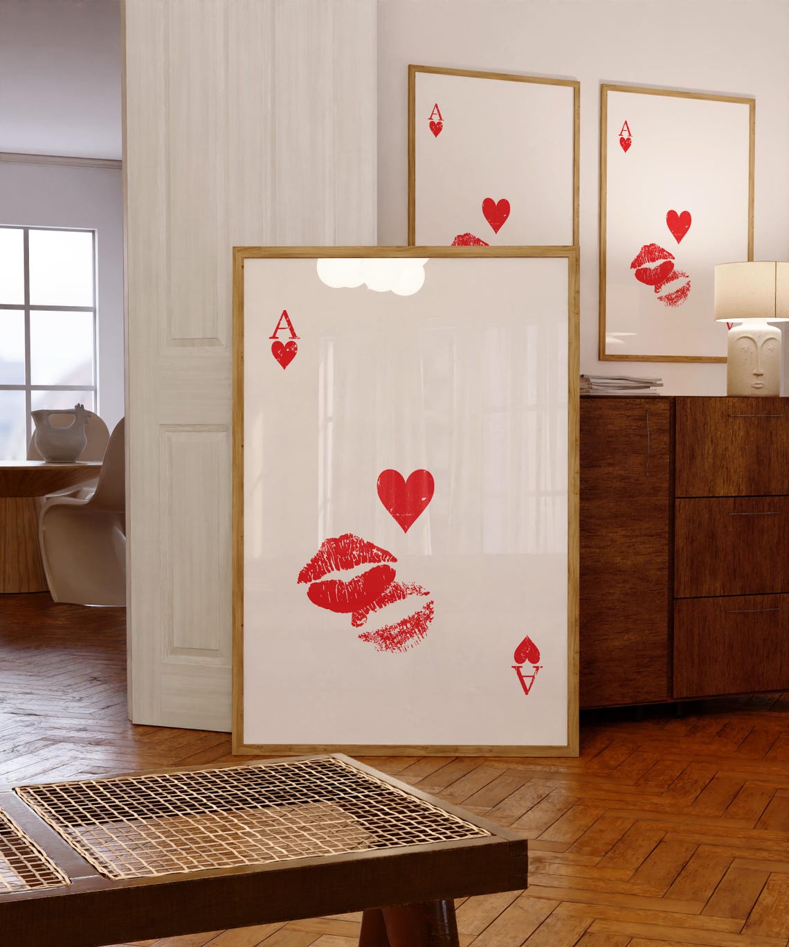 Ace of Hearts Playing Card Red Lipstick Kiss Valentine Poster - Image 2
