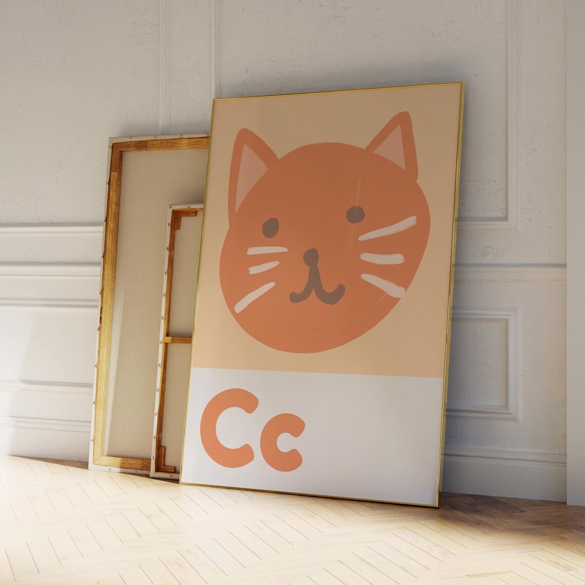Smiling Orange Cat Letter C Alphabet Warm Nursery Kids Educational Poster