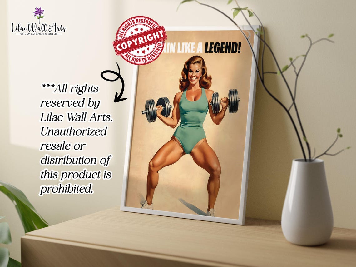 Barbell Gym Poster 50s Style Female Bodybuilding Art Gym Gifts For Woman Weightlifting Artwork Gym Art Print Workout Poster Discipline - Image 2