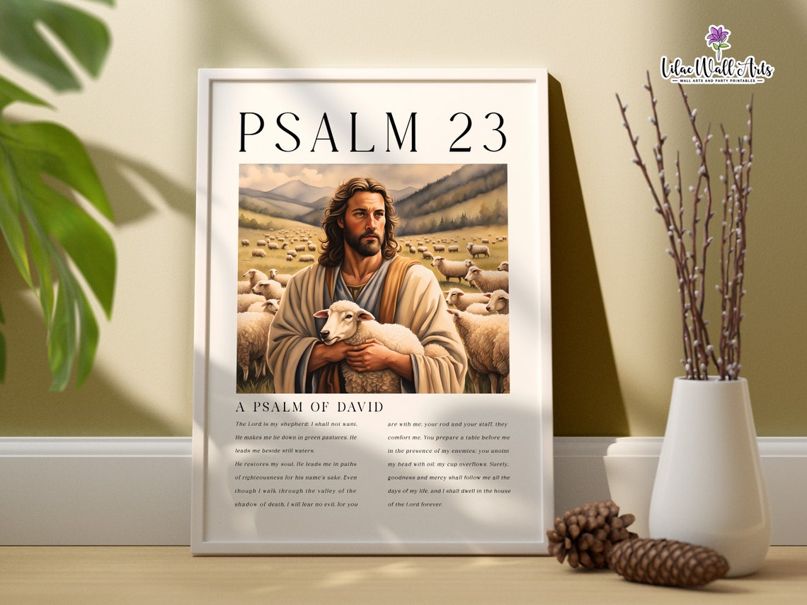 Psalm 23 Jesus Holding Lamb Christian Bible Verse Shepherd Poster - Image 4
