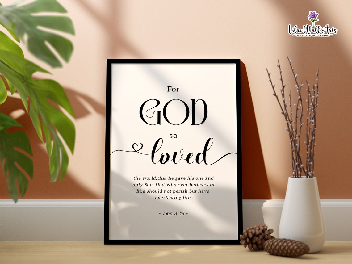 John 316 For God So Loved Bible Verse Wall Art Minimalist Scripture Baptism Gift Scripture Art Christian Sign Religious Gift - Image 6