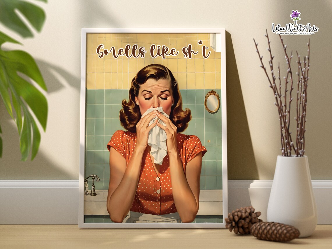 Smells Like Sht Retro Housewife Tissue Funny Bathroom Art Poster - Image 2