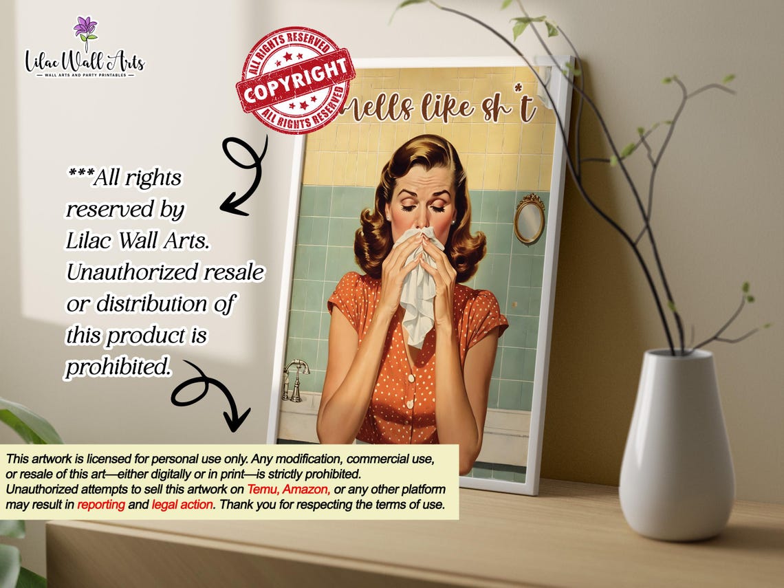 Smells Like Sht Retro Housewife Tissue Funny Bathroom Art Poster - Image 3