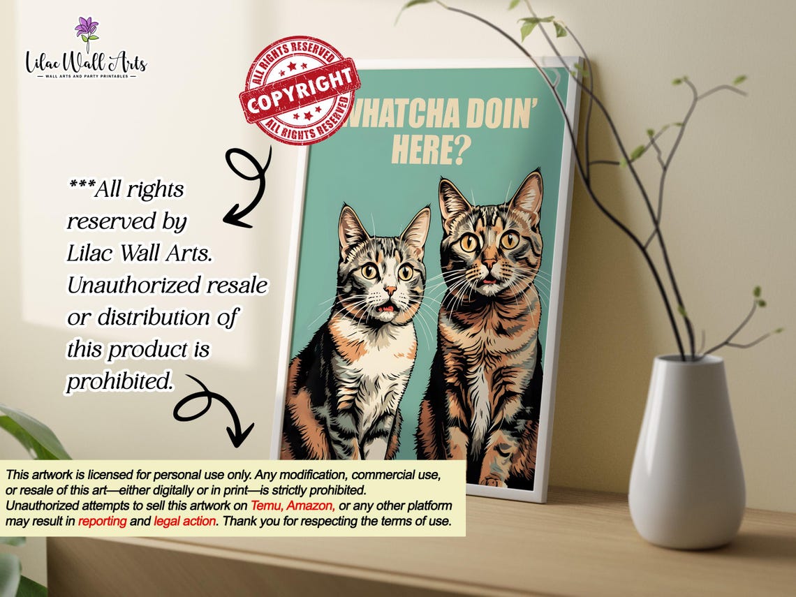 Whatcha Doin Here Two Tabby Cats Funny Bathroom Wall Decor Poster - Image 3