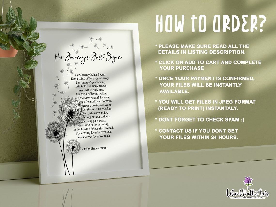 Her Journey's Just Begun Dandelion Sympathy Poem Memorial Poster - Image 3